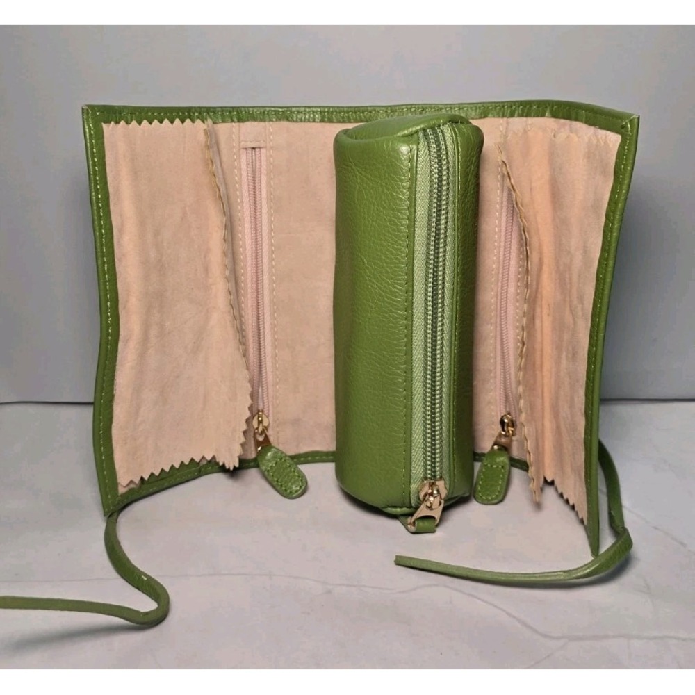Rowallan Leather Jewelery Travel Case Olive Green With Tie For Travel